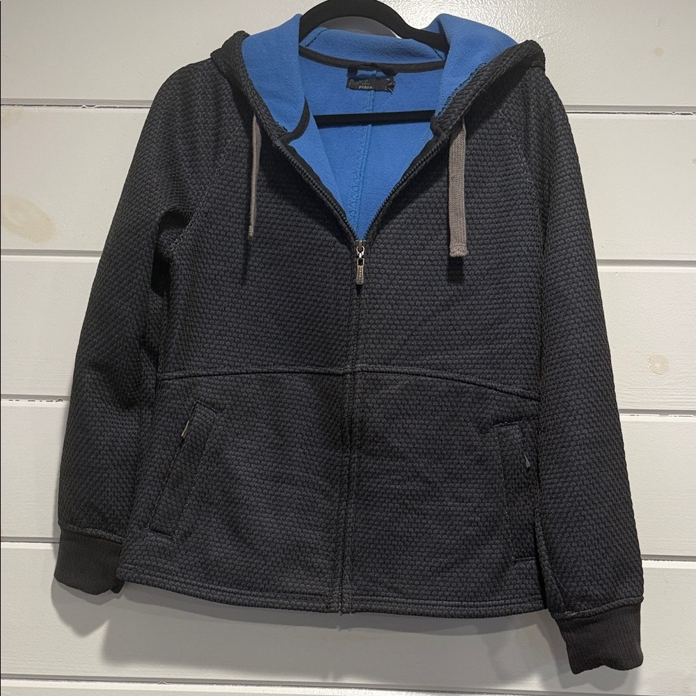 Prana Black and Blue Fleece Jacket. Size - Large